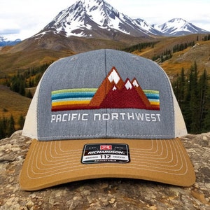 Pacific Northwest Hat Rainbow Mountain Hat PNW Trucker Hat Hats for Men Hats Women Snapback Hat Pacific Northwest Gifts