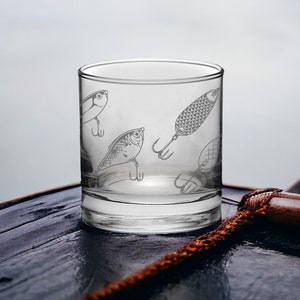 Father&#39;s Day Gift Fishing Lure Fish Engraved Whiskey Glass with Coaster and Gift Box Fishing Gifts for Men Him Dad FREE SHIPPING