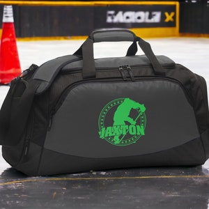 Hockey Sports Duffel Gym Bag with Shoe Compartment Personalized with Name Hockey Water Bottle with Straw Gifts for Hockey Players