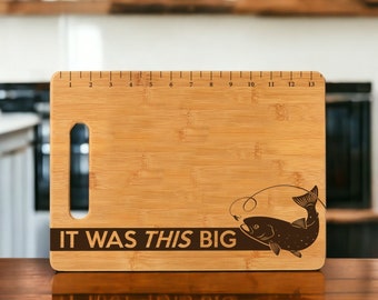 Fathers Day Fishing Gift for Dad Grandpa Gift for Fisherman Fish Measurement Board Fish Cutting Board Fish Serving Board Fish Apron Gift Set