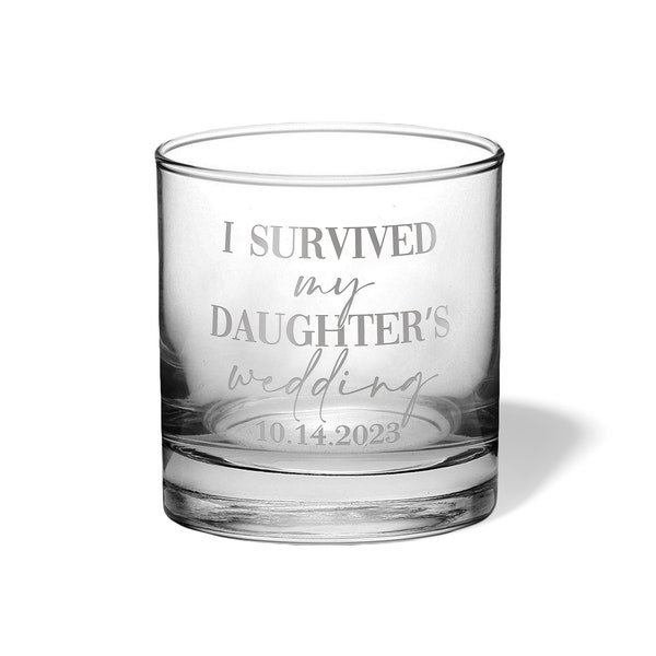 I Survived My Daughter's or Son's Wedding Engraved Wine Beer or Whiskey Glass | Parents Wedding Gift from Bride and Groom