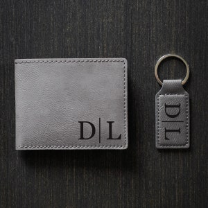 Cartera personalizada con grabado para hombre, regalo para el día del padre, cartera plegable de cuero, cartera con monograma y llavero