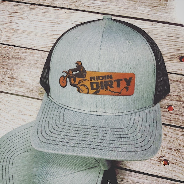 Ridin Dirty Leather Patch Hat Dirt Bike Hat Dirt Bike Birthday Dirt Bike Gifts Braap Hat Snapback Trucker Hat