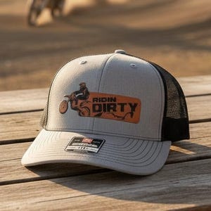 Ridin Dirty Dirt Bike Hat Leather Patch Trucker Richardson 112 Snapback Motocross Gift Dirtbike Rider Moto Cap