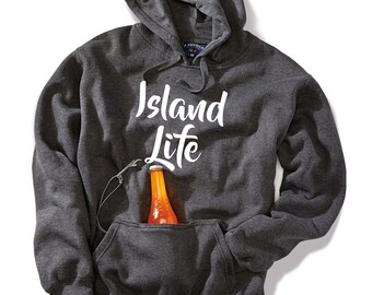 TeesAndTankYou America Script Beer Holder Hoodie – Unisex Tailgate Sweatshirt With Built-in Can Pocket - View #2