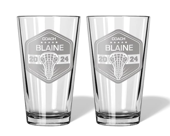Lacrosse LAX Coach Engraved Beer Glass or Whiskey Decanter Set Personalized with Name | End of Sports Season Team Thank You Gift for Coach