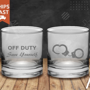 Police Officer Gifts Police Whiskey Glass Off Duty Save Yourself Police Beer Glass Thin Blue Line Law Enforcement Gifts FREE SHIPPING Double Whiskey Box