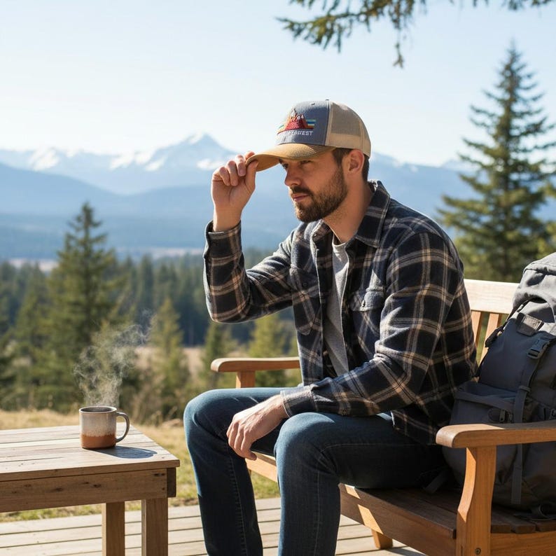 Pacific Northwest Hat Rainbow Mountain Hat PNW Trucker Hat Hats for Men Hats Women Snapback Hat Pacific Northwest Gifts image 2
