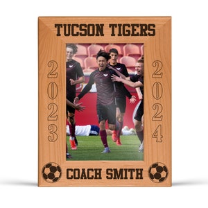 Soccer Coach Picture Frame Engraved Wood Frame 4x6 or 5x7 Coach Gifts Soccer Personalized End of Season Team Photo Coach Thank You Gift Vertical