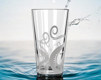 Kraken Octopus Engraved Pint Glass, Beach Theme Glassware, Kraken Glass, Nautical Gifts for Men, Nautical Glassware, SHIPS FAST
