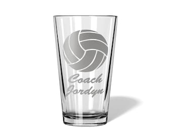Personalized Volleyball Coach Engraved Beer Glass Whiskey Decanter Growler Set | End of Season Thank You Present from Team Appreciation Gift