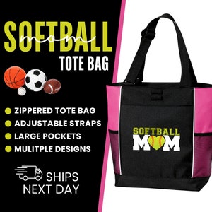 Softball Mom Tote Bag with Pockets Softball Mom with Heart Softball Mom Tote Bag Softball Tote Bag Senior Softball Mom SHIPS FAST