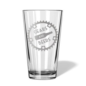 Beers and Gears Pint Glass, Bicycle Glass, Bike Glasses, Cycle Race Gift, Cycling Gifts for Men, Fathers Day Bike, Gifts for Him SHIPS FAST