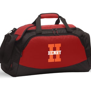 Monogram Sports Gym Duffel Bag Personalized Overnight Bag Gift for Him Mens Workout Bag for Athlete Personal Trainer FREE SHIPPING Red