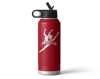Dance Dancer Dancing 32 oz Water Bottle with Straw Personalized with Name, Dance Team Competition Gifts, Dance Teacher Appreciation Gift