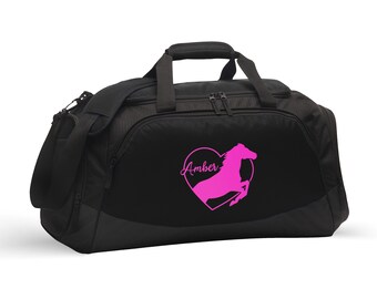 Equestrian Horse Heart Duffel Bag Personalized with Name | Gifts for Horse Lovers | Horseback Riding Gifts | Horseback Riding Camp Bag