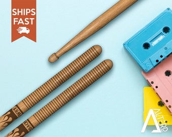 Personalized Flames Drumsticks Custom Engraved Pair of 5A Hickory Wooden Drum Sticks with Your Custom Message | Drummer Gift | FREE SHIPPING