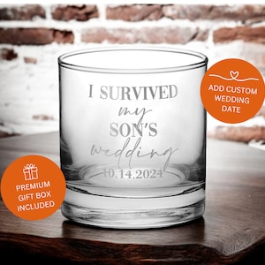 Parents of the Groom Gift I Survived My Son&#39;s Wedding Whiskey Glasses Engraved Decanter Set for Parent of the Bride and Groom Gift