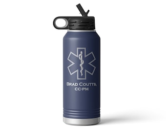 Paramedic EMT Star of Life Medical Student Personalized Engraved Water Bottle with Straw or Tumbler Cup Travel Coffee Mug | FREE SHIPPING