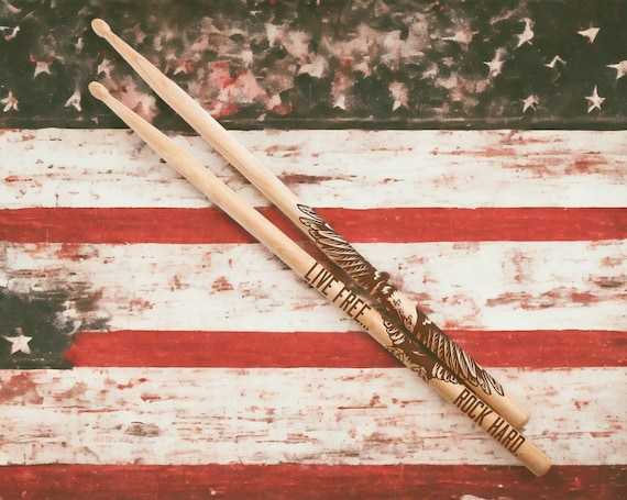 Personalized Eagle Drumsticks Custom Engraved Pair of 5A Hickory Wooden Drum Sticks with Your Custom Message Marching Band Gifts for Drummer