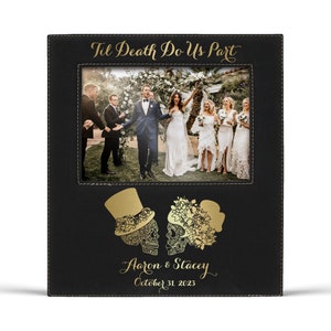 Til Death Do Us Part Sugar Skull Skeleton Bride and Groom Personalized Wedding Picture Frame Anniversary for Couple Gift for Newlyweds Mr & Mrs Black/Gold