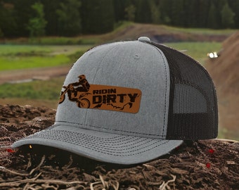 Ridin Dirty Leather Patch Hat Dirt Bike Hat Dirt Bike Birthday Dirt Bike Gifts Braap Hat Snapback Trucker Hat