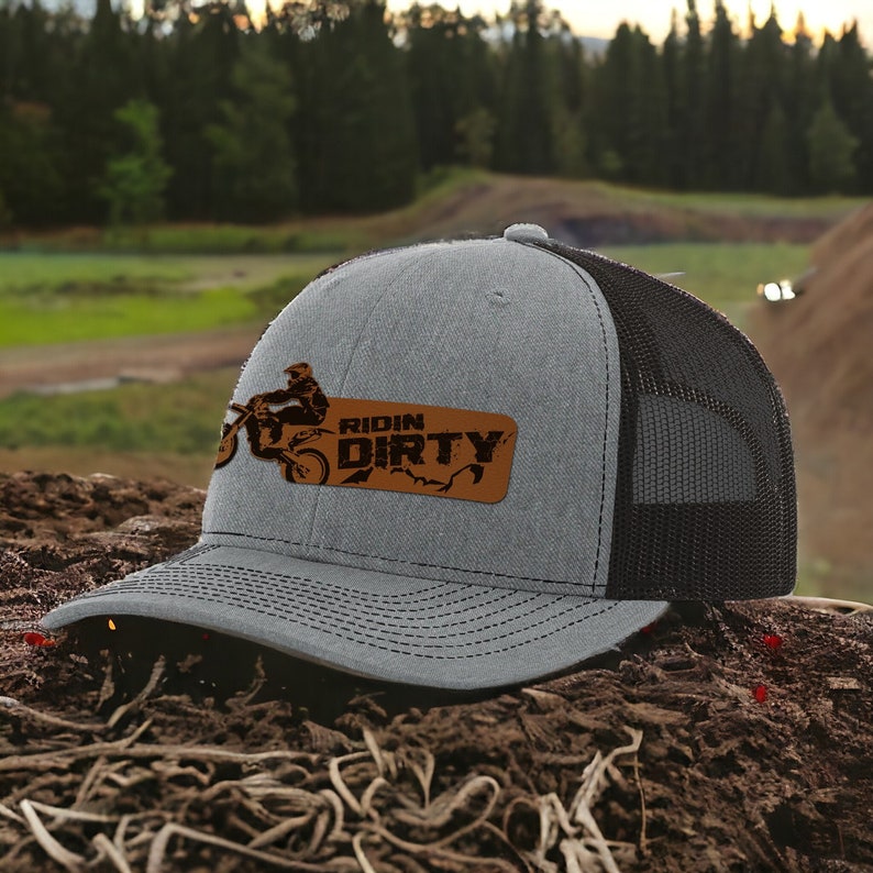 Ridin Dirty Leather Patch Hat Dirt Bike Hat Dirt Bike Birthday Dirt Bike Gifts Braap Hat Snapback Trucker Hat image 1