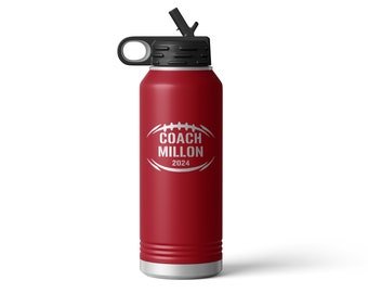 Personalized Football Coach Engraved Tumbler or Water Bottle with Straw | End of Season Thank You Team Gift for Coach | FREE SHIPPING