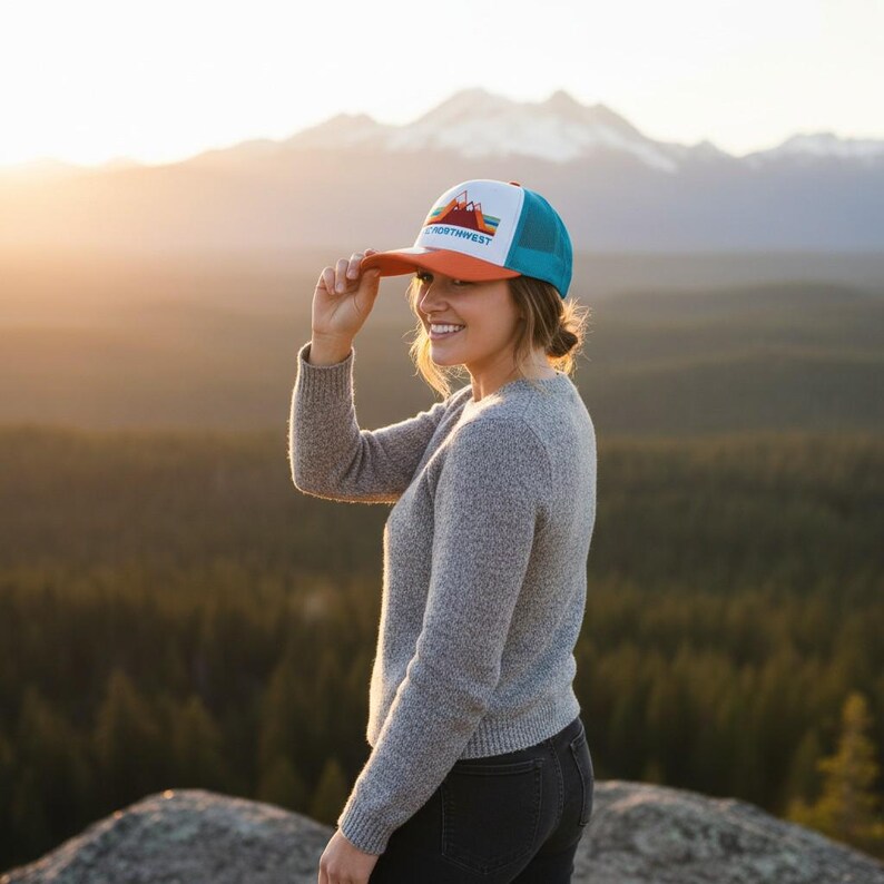 Pacific Northwest Hat Rainbow Mountain Hat PNW Trucker Hat Hats for Men Hats Women Snapback Hat Pacific Northwest Gifts image 10