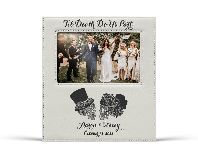 Til Death Do Us Part Sugar Skull Skeleton Bride and Groom Personalized Wedding Picture Frame Anniversary for Couple Gift for Newlyweds Mr & Mrs White/Black