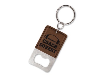 Coach Keychain Leather Bottle Opener Keychain Football Keychain Volleyball Keychain Personalized End of Season Coach Gift from Team