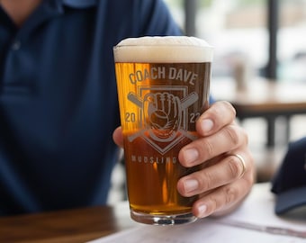 Baseball Coach Gifts Softball Coach Gift Engraved Beer Pint Glass Personalized End of Sports Season Thank You Team Gift FREE SHIPPING