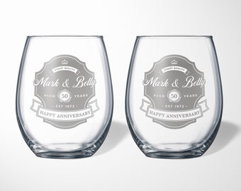 Personalized Anniversary Wine Glasses | Anniversary Gifts for Couples | Personalized Anniversary Gifts | 50th Anniversary Gifts | SHIPS FAST