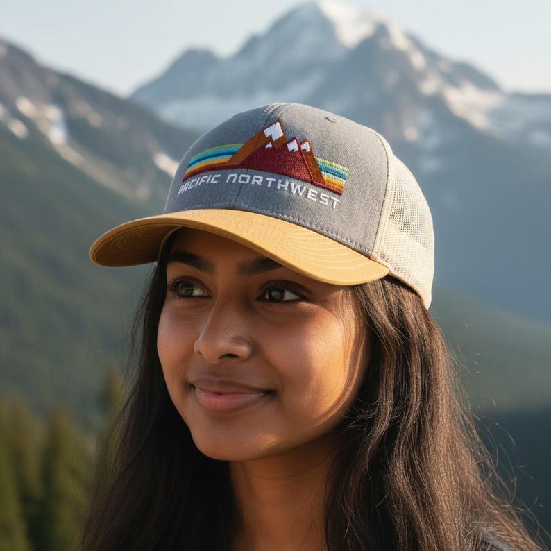 PNW Trucker Hat Pacific Northwest Hat Embroidered Snapback Cap Trucker Hats for Men and Women Pacific Northwest Gifts image 7