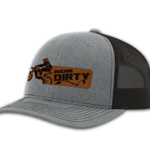 Ridin Dirty Leather Patch Hat Dirt Bike Hat Dirt Bike Birthday Dirt Bike Gifts Braap Hat Snapback Trucker Hat Hthr Grey/Black