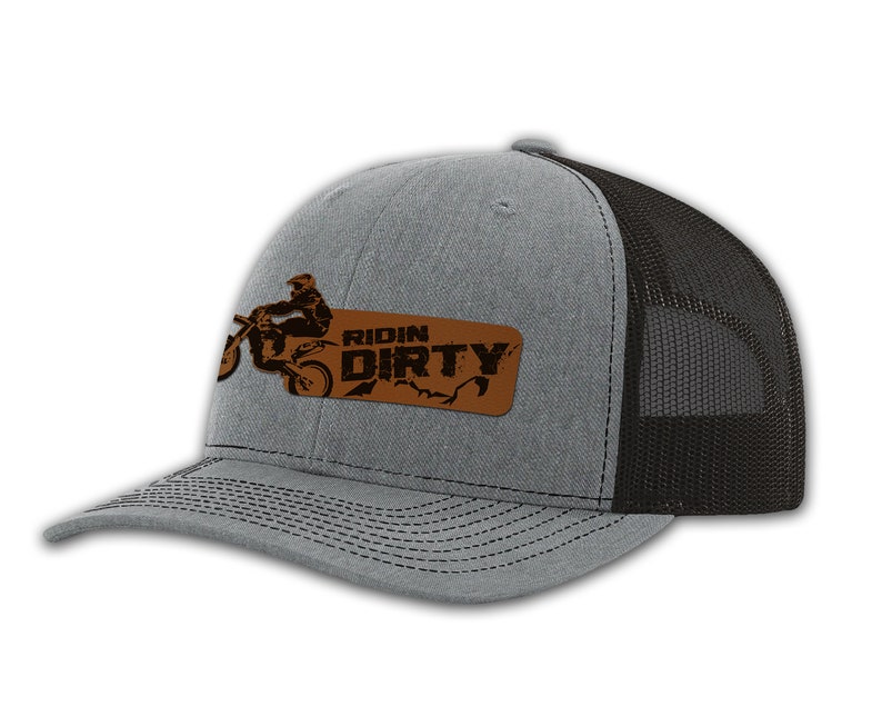 Ridin Dirty Leather Patch Hat Dirt Bike Hat Dirt Bike Birthday Dirt Bike Gifts Braap Hat Snapback Trucker Hat Hthr Grey/Black