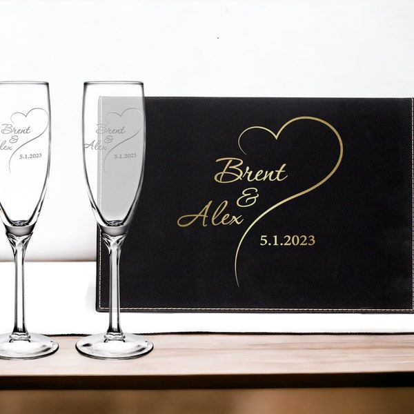 Personalized Heart Champagne Flutes Wedding Day Keepsake Box Wedding Toast Toasting Champagne Glasses Bride and Groom Engraved Gift