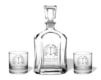 Personalized Scales of Justice Lady Justice Attorney At Law Engraved Whiskey Decanter Set | Lawyer Graduation Gift | Lawyer Retirement Gift