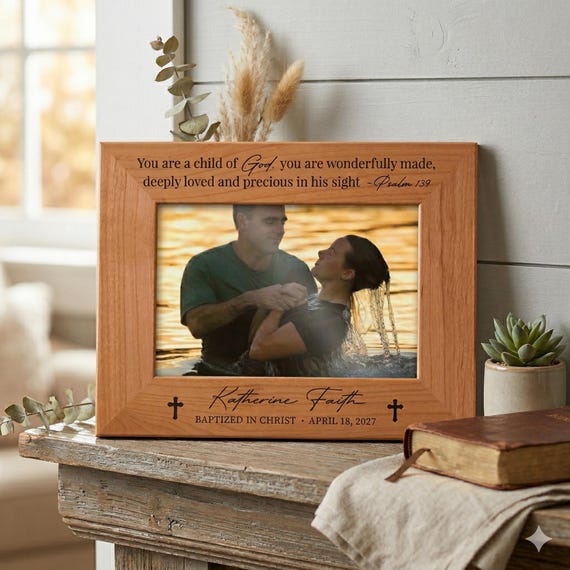 Personalized Baptism Frame Psalm 139 Engraved Wood Photo Frame Custom Christian Baptism Gift, Baptized in Christ Keepsake