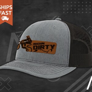 Ridin Dirty Leather Patch Hat Dirt Bike Hat Dirt Bike Birthday Dirt Bike Gifts Braap Hat Snapback Trucker Hat image 6