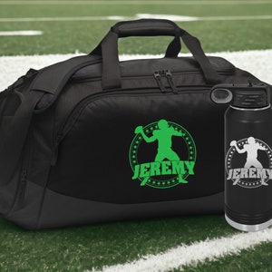 Personalized Football Duffel Bag with Shoe Compartment Football Water Bottle with Straw Football Gym Bag Football Gifts for Boys