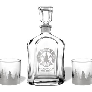 Wildland Firefighter Gift Personalized Whiskey Decanter Set Fire Chief Retirement Gift Fire Academy Graduation Gifts for Firefighters