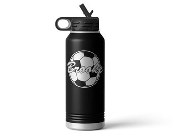 Personalized Soccer Player Engraved 32 oz Water Bottle with Sports Straw Lid | Soccer Gifts for Girls and Boys | FREE SHIPPING
