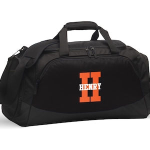 Monogram Sports Gym Duffel Bag Personalized Overnight Bag Gift for Him Mens Workout Bag for Athlete Personal Trainer | FREE SHIPPING Black