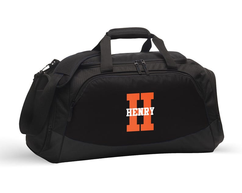 Monogram Sports Gym Duffel Bag Personalized Overnight Bag Gift for Him Mens Workout Bag for Athlete Personal Trainer | FREE SHIPPING Black