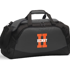 Monogram Sports Gym Duffel Bag Personalized Overnight Bag Gift for Him Mens Workout Bag for Athlete Personal Trainer FREE SHIPPING Charcoal