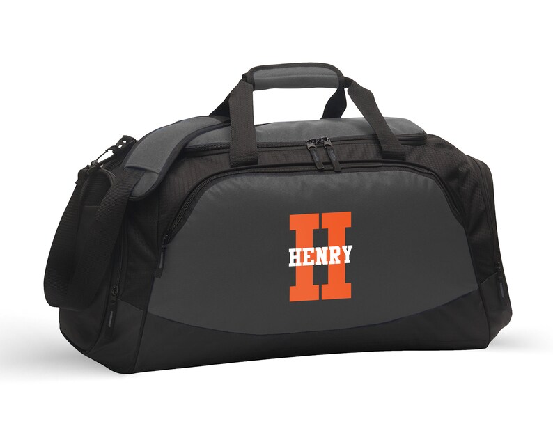 Monogram Sports Gym Duffel Bag Personalized Overnight Bag Gift for Him Mens Workout Bag for Athlete Personal Trainer FREE SHIPPING Charcoal