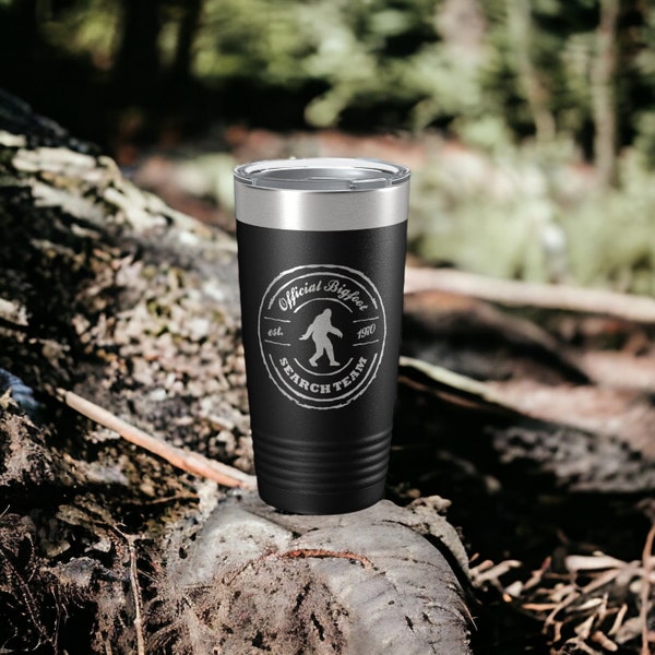 Official Bigfoot Search Team Sasquatch Edition Engraved Travel Tumbler Cup Coffee Camping Mug with Lid | FREE SHIPPING