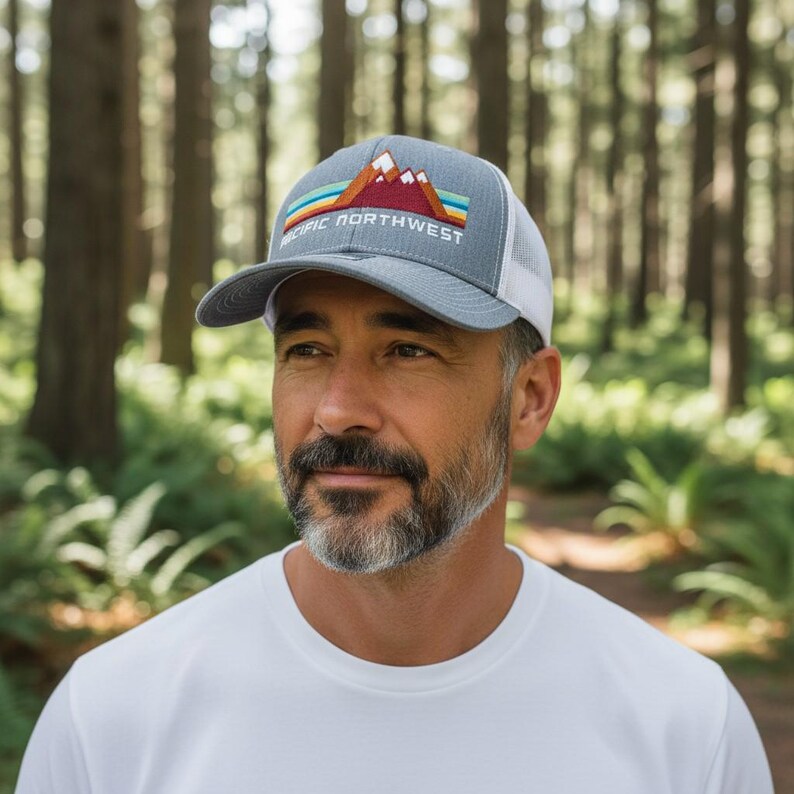 Pacific Northwest Hat Rainbow Mountain Hat PNW Trucker Hat Hats for Men Hats Women Snapback Hat Pacific Northwest Gifts image 5
