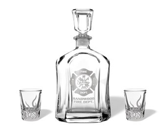 Personalized Firefighter Engraved Whiskey Decanter and Shot Glasses Keepsake Gift Box Set Years of Service Award Gift | FREE SHIPPING